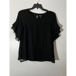 Chloe Rene Black Ruffle‎ Sleeve Blouse - Elegant Top - Size M